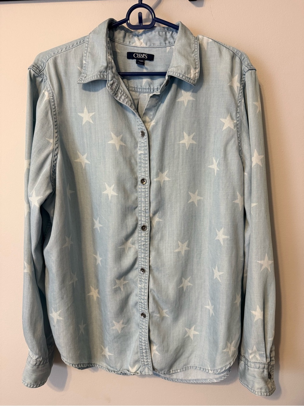 Chaps Pale Blue Star-Print Button Down Shirt